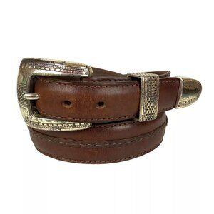 Onyx by Brighton Mens Belt Size 36 Brown Leather Braided Inserts Southwestern